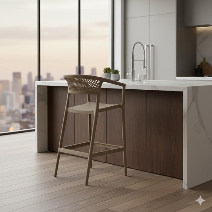 Silla para Bar Salvador, Taupe, Con espaldar en malla y diseño Moderno