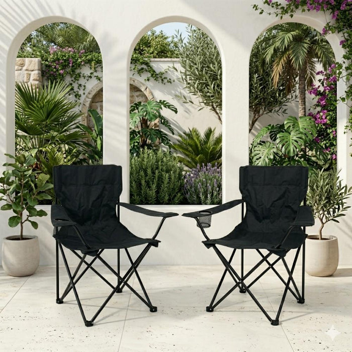 Silla Plegable Camping Tanzania, Negro, con Portavasos