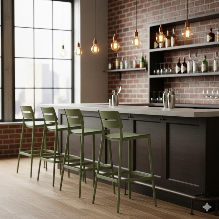 Silla para Bar Manila, Verde, Con espaldar rectangular y diseño moderno