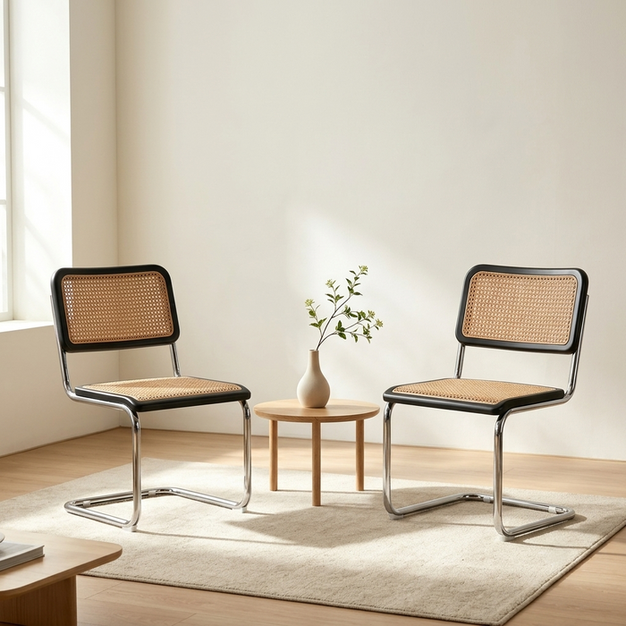 Silla Vintage Dos, Plata, Negro y Beige, con Espaldar Transpirable y Diseño Retro