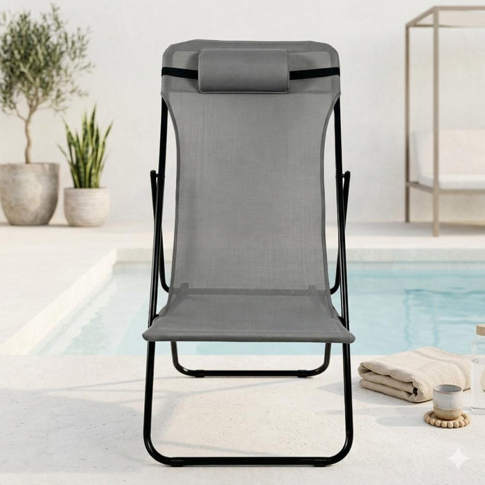 Silla Plegable Reclinable Zambia, Gris Oscuro, con Tres Posiciones