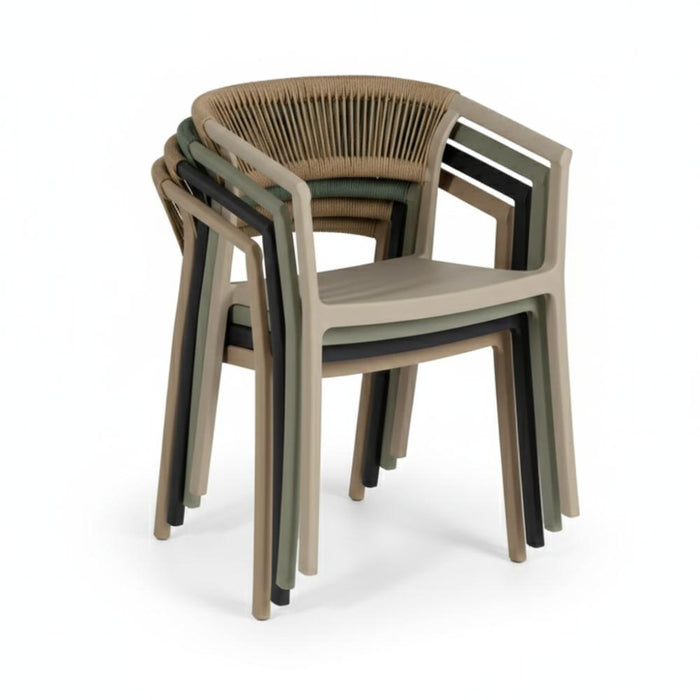 Silla Bali, Gris, Con espaldar en cuerdas y diseño Moderno