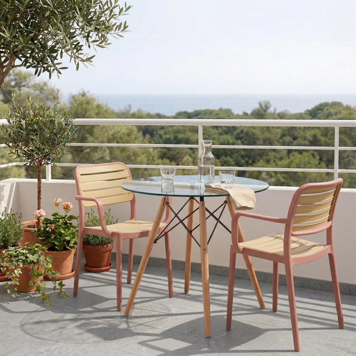 Silla con Brazos Carolina, Terracota y Beige, y Espaldar de Líneas Horizontales
