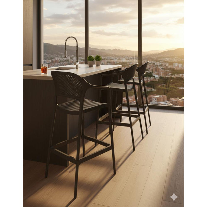 Silla para Bar Curitiva, Negro, Con espaldar traspirable y diseño Minimalista