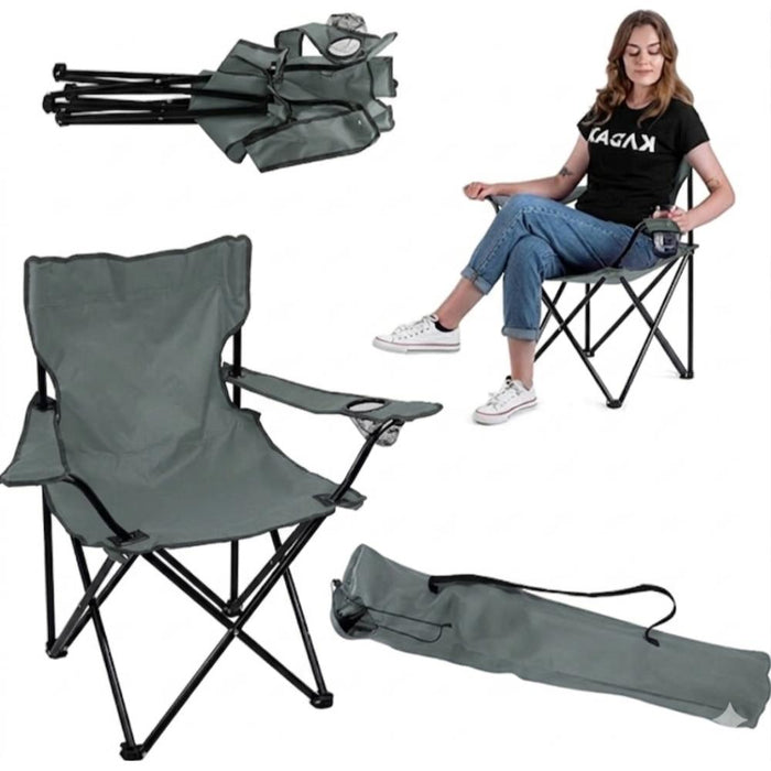 Silla Plegable Camping Tanzania, Gris Oscuro, con Portavasos