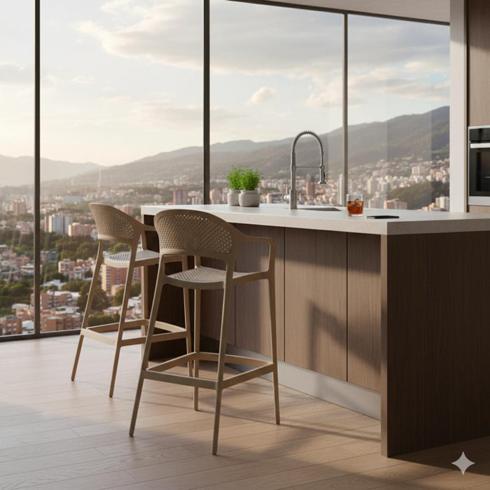 Silla para Bar Curitiva, Taupe, Con espaldar traspirable y diseño Minimalista