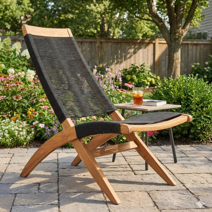 Silla Plegable de Madera para Exterior Lomy, Negro, sin Brazos