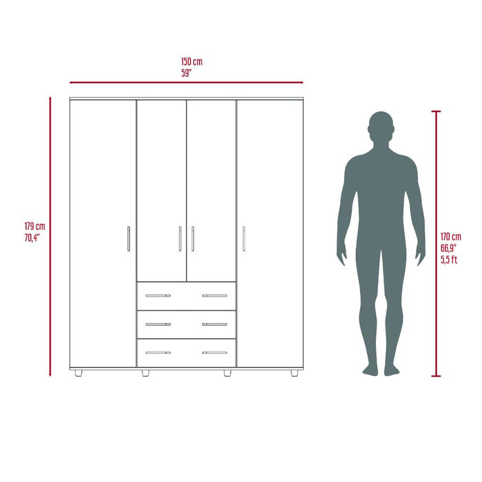Closet Fontana, Fresno Europeo y Blanco, con Cuatro Tubos Para Colgar Ropa y Zapatero En La Parte Inferior
