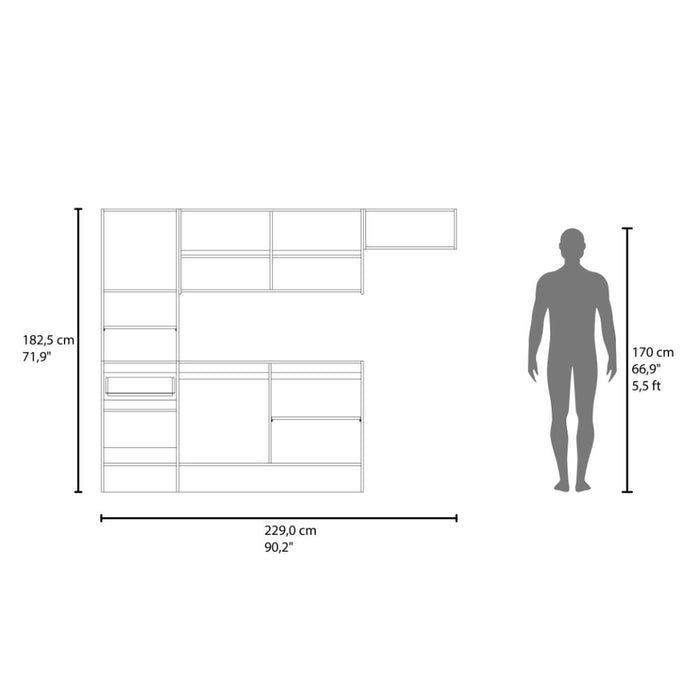 Alacena Dali , Blanco y Fresno Europeo, Con seis puertas batientes y un cajón, amplio espacio de almacenamiento ZF