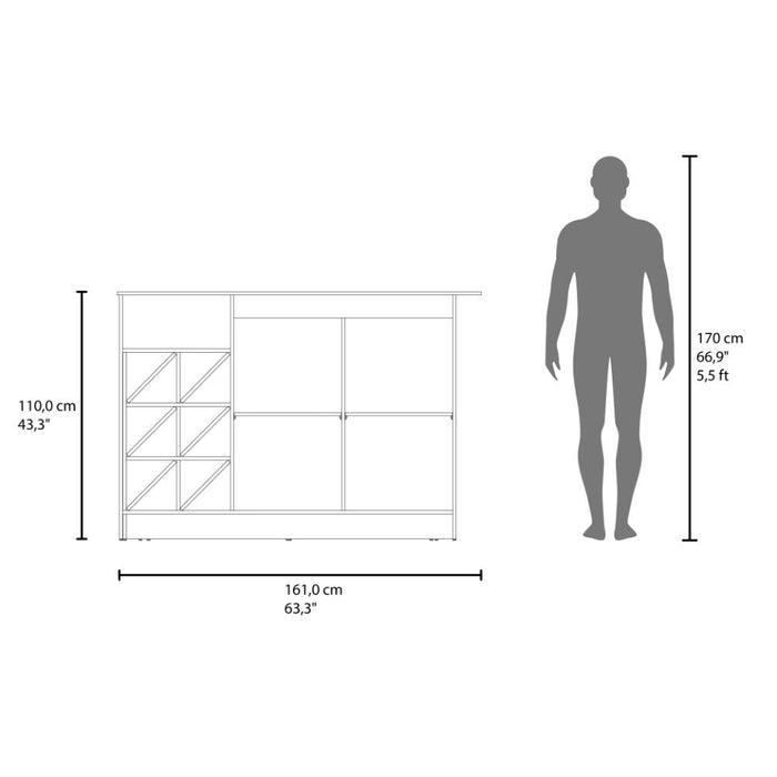 Barra de Cocina Lugano, Fresno Europeo y Kronos Azul, con espacio abierto para objetos decorativos ZF
