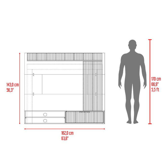 Panel de Tv Dover, Plata Oscuro y Bardolino, con espacio para tv desde 55 a 70"
