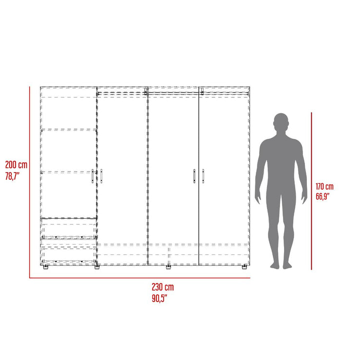 Closet Light 230, Nogal y Wengue, Con Dos Cajones y Cuatro Puertas