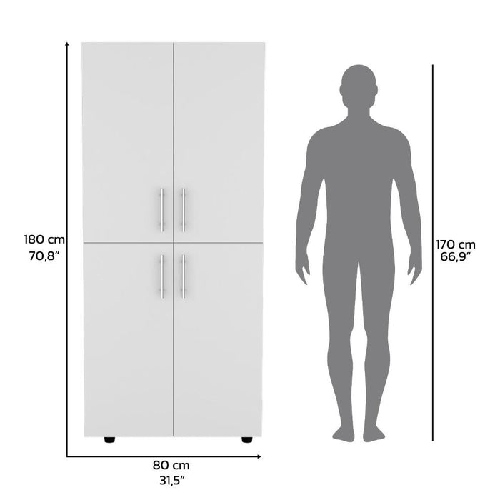Closet Hancel, Blanco Duqueza, Cuatro Puertas Abatibles y Dos Tubos Cromados ZF