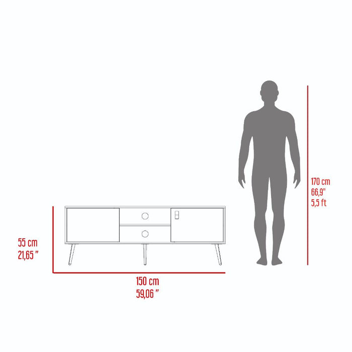 Mesa Para TV Mirabella, Wengue y Fresno Europeo, Con dos puertas para tv 65"