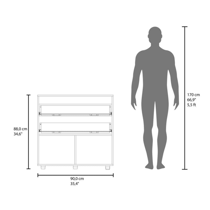 Organizador Belton, Blanco, Con dos cajones y dos puertas abatibles con amplio espacio de almacenamiento ZF