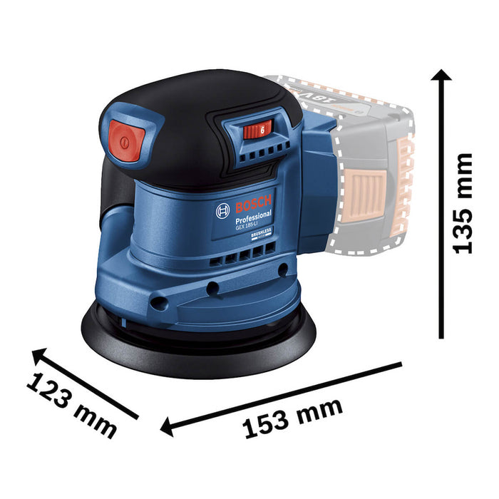 Lijadora roto orbital inalámbrica 18V GEX 185-LI Sin Bateria/Sin Cargador Brushless Bosch