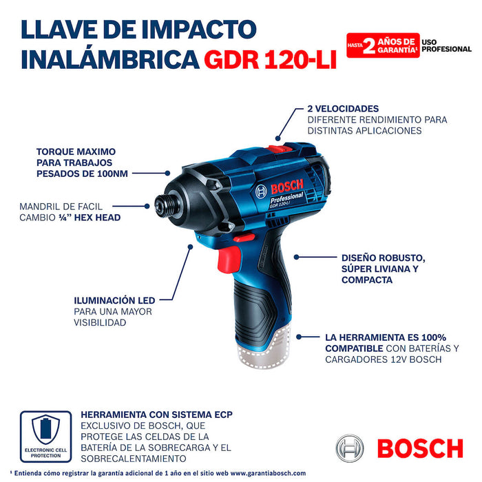 Llave de impacto 1/4" 12V 100Nm 2 Bat GDR 120-LI Bosch