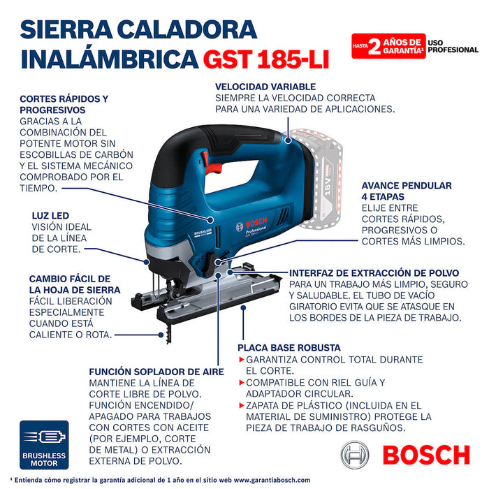 Sierra caladora inalámbrica 18V GST 185-LI Sin Bateria/Sin cargador Brushless Bosch