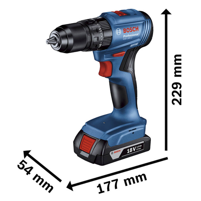 Taladro percutor 1/2" 18V 2 bat Brushless GSB 185-LI Bosch