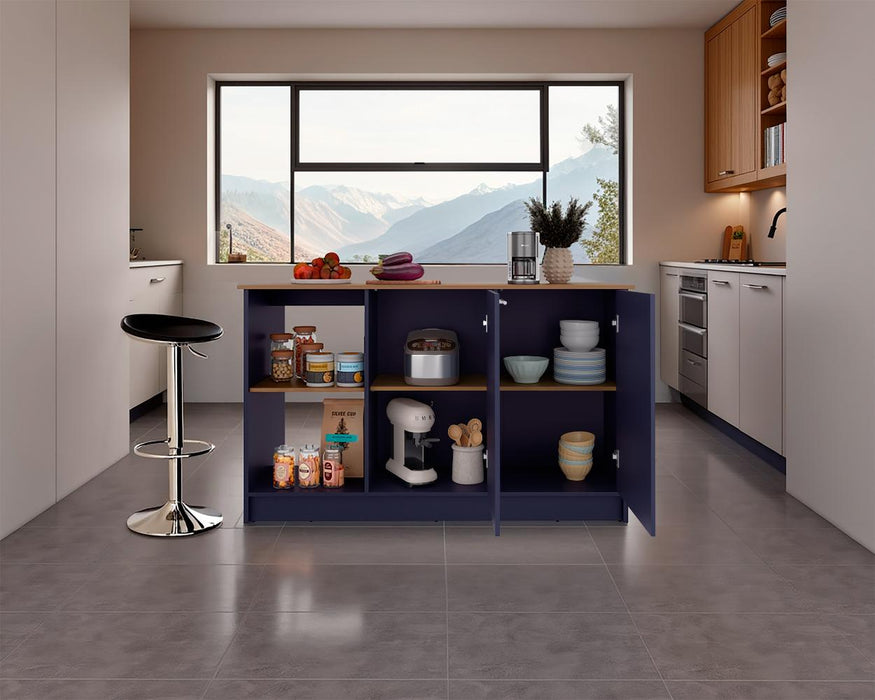 Barra de Cocina Samara, Azul y Fresno Kronos, con Dos Puertas y Entrepaños