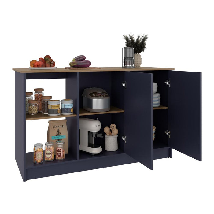 Barra de Cocina Samara, Azul y Fresno Kronos, con Dos Puertas y Entrepaños