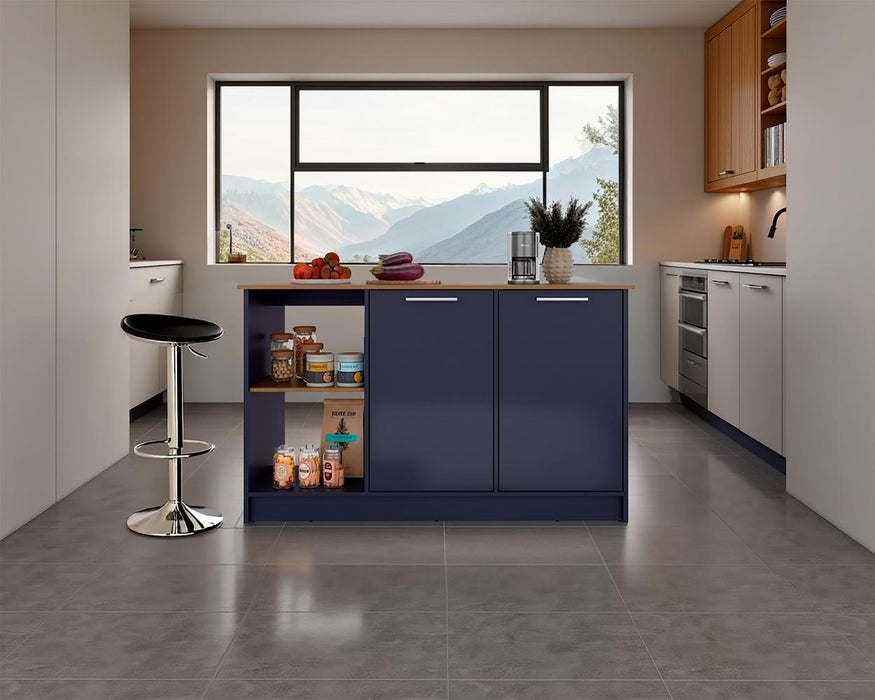 Barra de Cocina Samara, Azul y Fresno Kronos, con Dos Puertas y Entrepaños