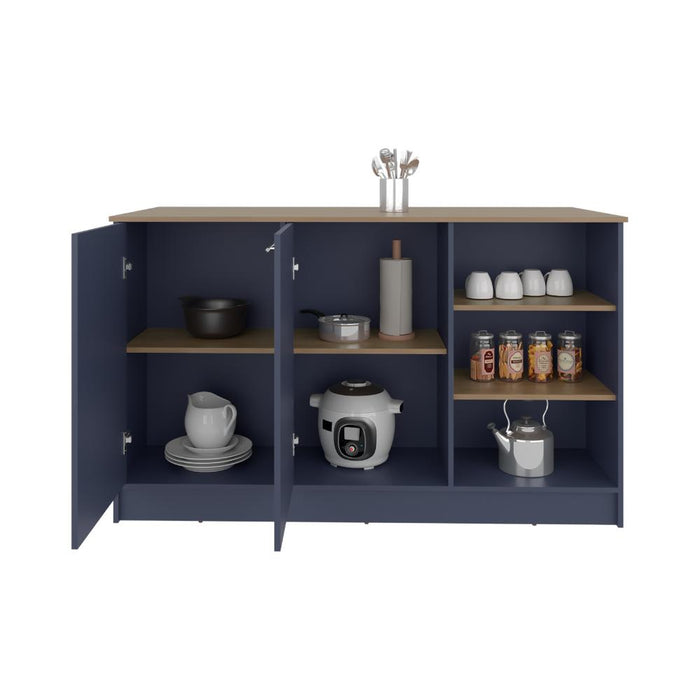 Barra de Cocina Lugano, Azul y Fresno Kronos, con Dos Puertas Abatibles