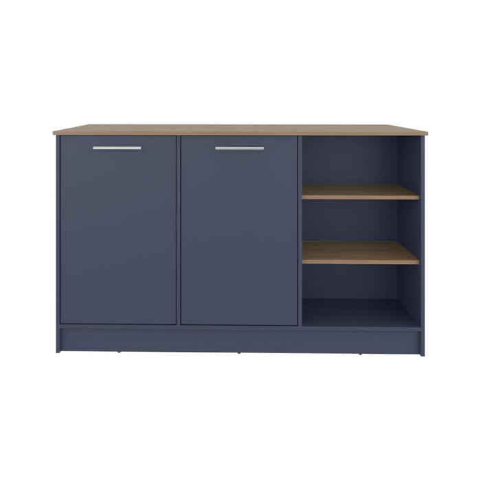 Barra de Cocina Lugano, Azul y Fresno Kronos, con Dos Puertas Abatibles