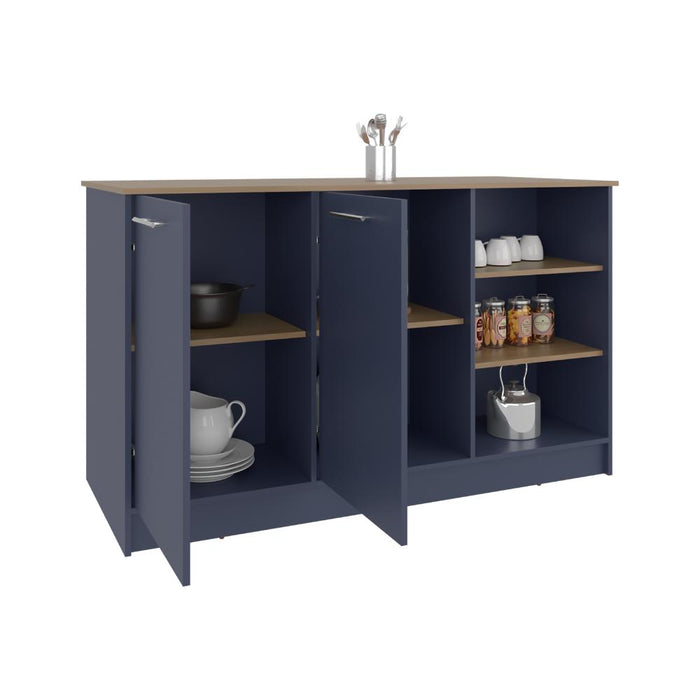 Barra de Cocina Lugano, Azul y Fresno Kronos, con Dos Puertas Abatibles