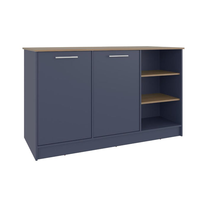 Barra de Cocina Lugano, Azul y Fresno Kronos, con Dos Puertas Abatibles