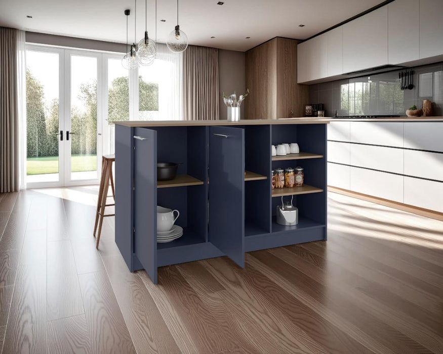 Barra de Cocina Lugano, Azul y Fresno Kronos, con Dos Puertas Abatibles