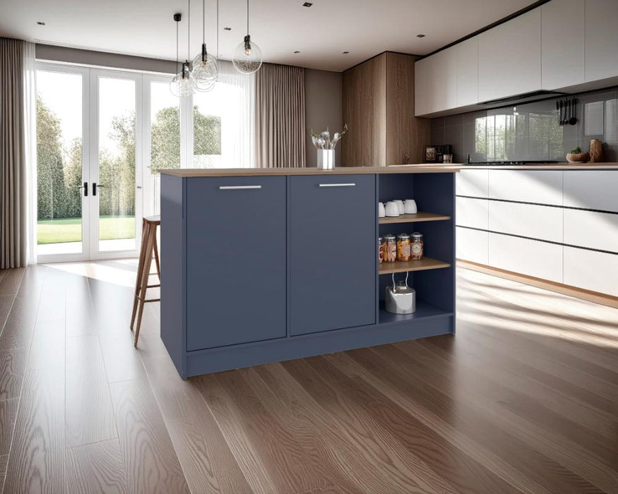 Barra de Cocina Lugano, Azul y Fresno Kronos, con Dos Puertas Abatibles