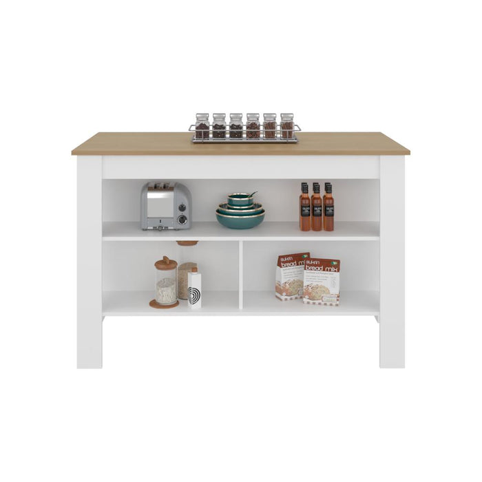 Barra de Cocina Cala, Kronos Blanco y Kronos Fresno, Con amplia superficie en la mesa ZF