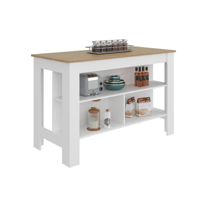 Barra de Cocina Cala, Kronos Blanco y Kronos Fresno, Con amplia superficie en la mesa ZF