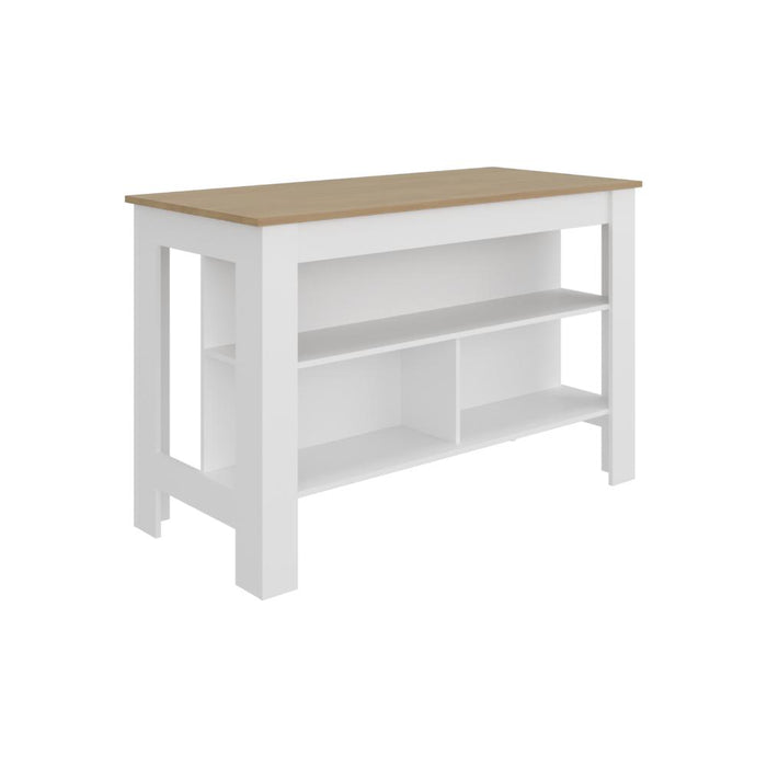 Barra de Cocina Cala, Kronos Blanco y Kronos Fresno, Con amplia superficie en la mesa ZF