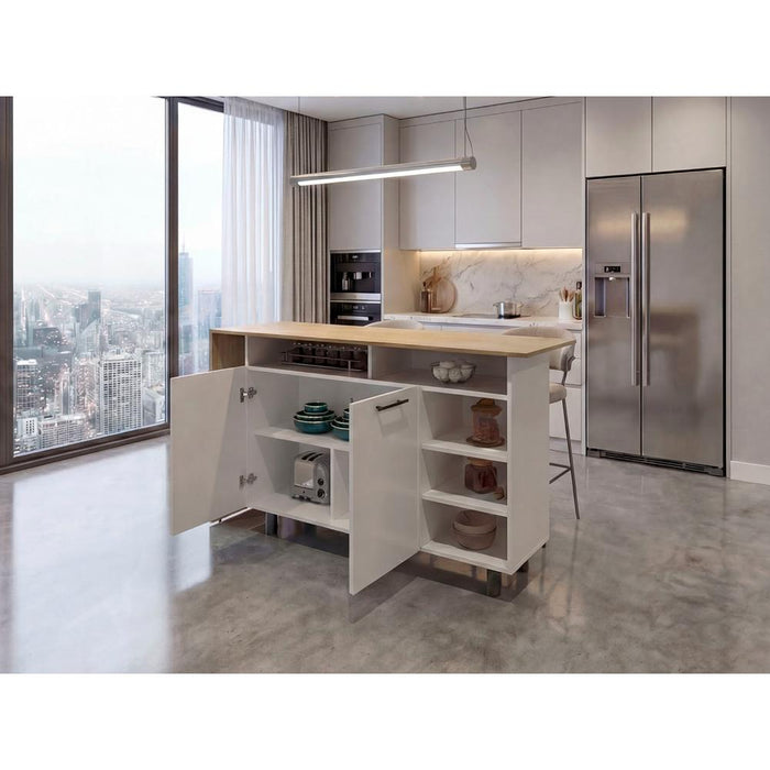 Barra de Cocina Corsia, Kronos Blanco y Kronos Fresno, con Dos Puertas Abatibles  ZF