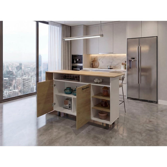 Barra de Cocina Corsia, Kronos Fresno y Kronos Blanco, con Dos Puertas Abatibles  ZF