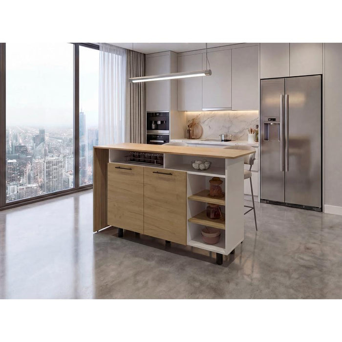 Barra de Cocina Corsia, Kronos Fresno y Kronos Blanco, con Dos Puertas Abatibles  ZF