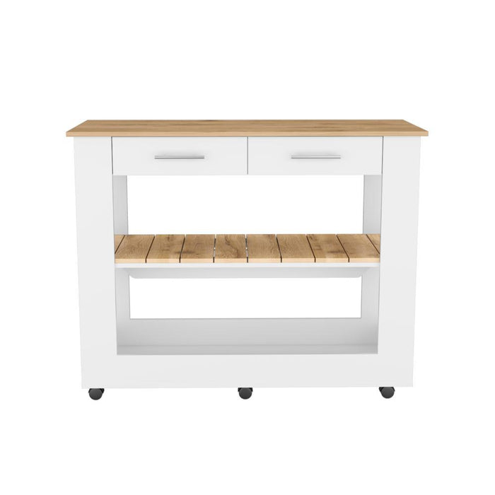 Barra de Cocina Cala, Blanco y Café claro, con amplia superficie en la mesa