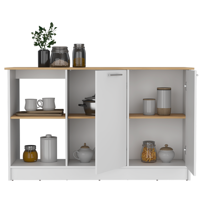 Barra de Cocina Samara, Blanco y Macadamia, con Tres Entrepaños