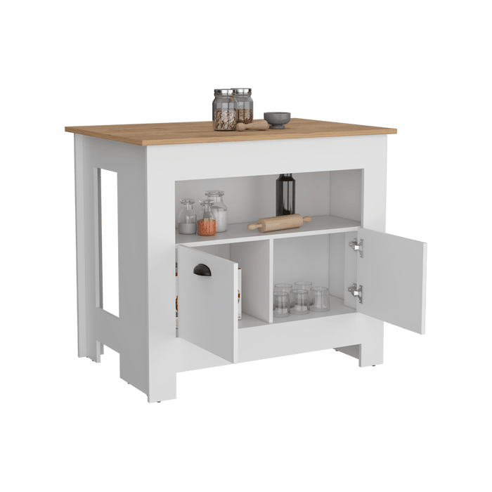 Barra de Cocina Arlet, Blanco y Macadamia, con amplios espacios de almacenamiento