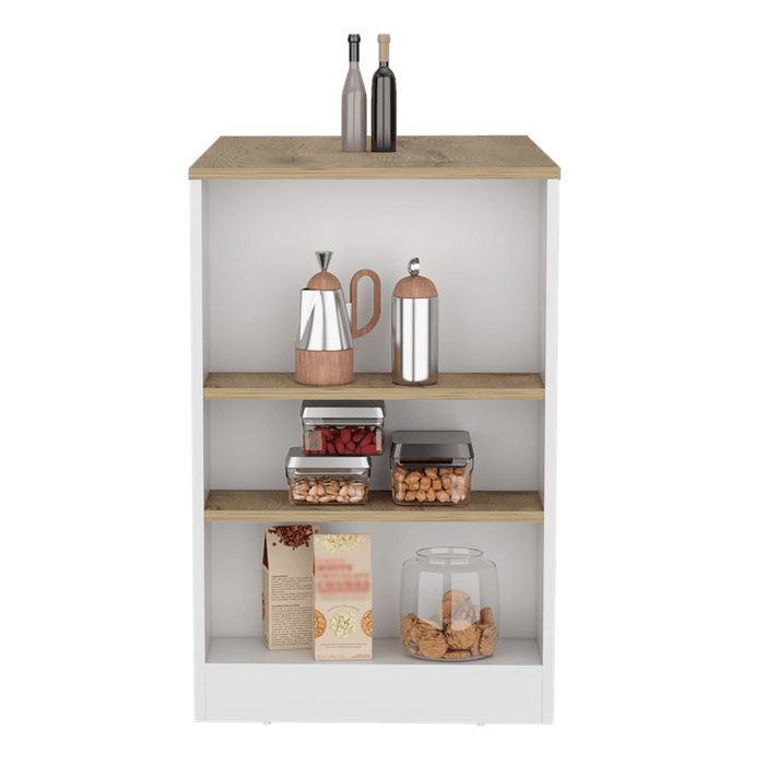 Barra de Cocina Victory, Blanco Nevado y Macadamia, con Tres Entrepaños ZF