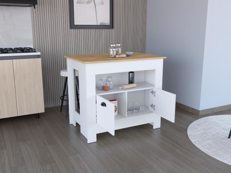 Barra de Cocina Arlet, Blanco y Macadamia, con amplios espacios de almacenamiento ZF