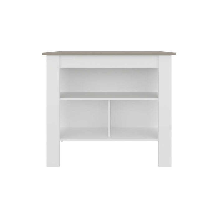 Barra de Cocina Burton, Blanco Duqueza y Cocoa, con amplia superficie en la mesa