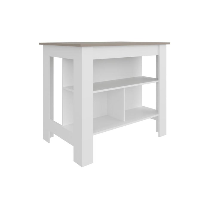 Barra de Cocina Burton, Blanco Duqueza y Cocoa, con amplia superficie en la mesa