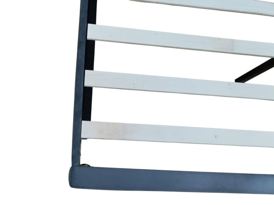 Cama Doble Lisa, Gris Oscuro, Madera roble tapizada