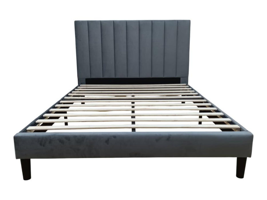 Cama Doble Lisa, Gris Oscuro, Madera roble tapizada