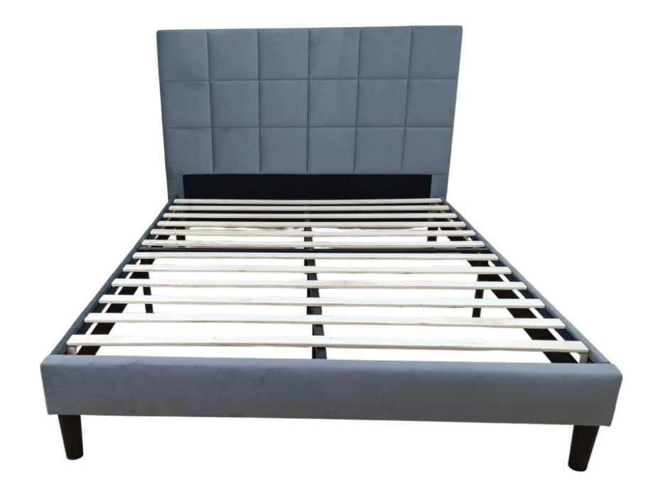 Cama Doble Vertex, Gris Oscuro, Madera roble tapizada