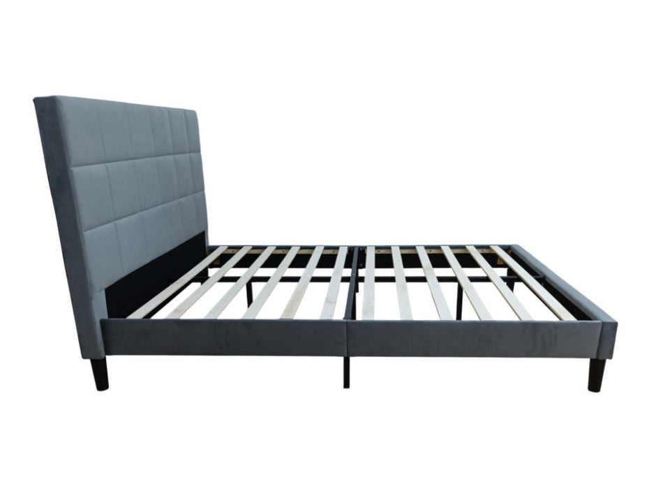 Cama Doble Vertex, Gris Oscuro, Madera roble tapizada