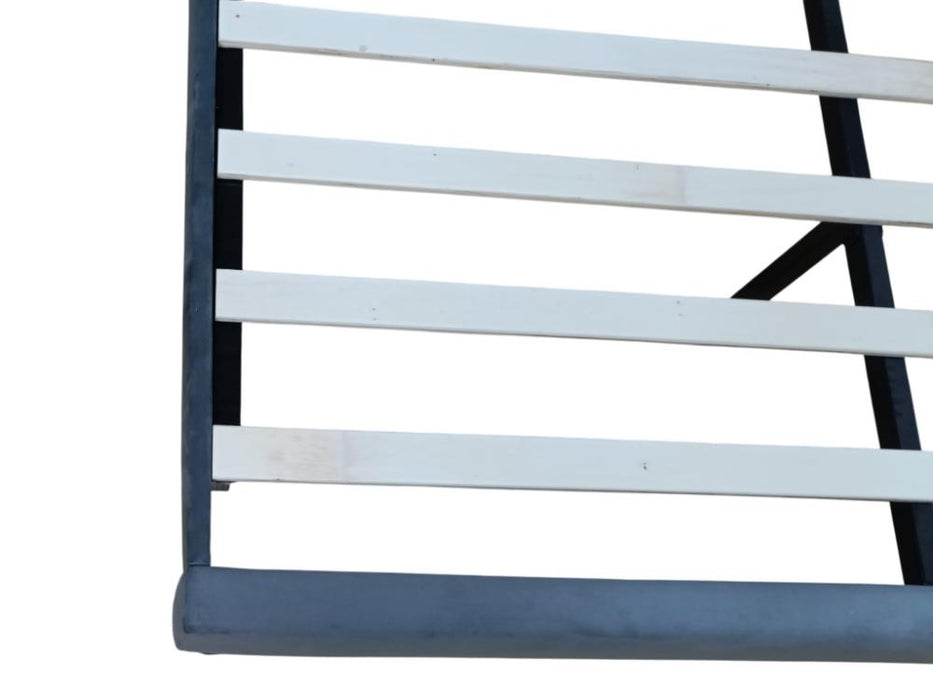 Cama Doble Vertex, Gris Oscuro, Madera roble tapizada